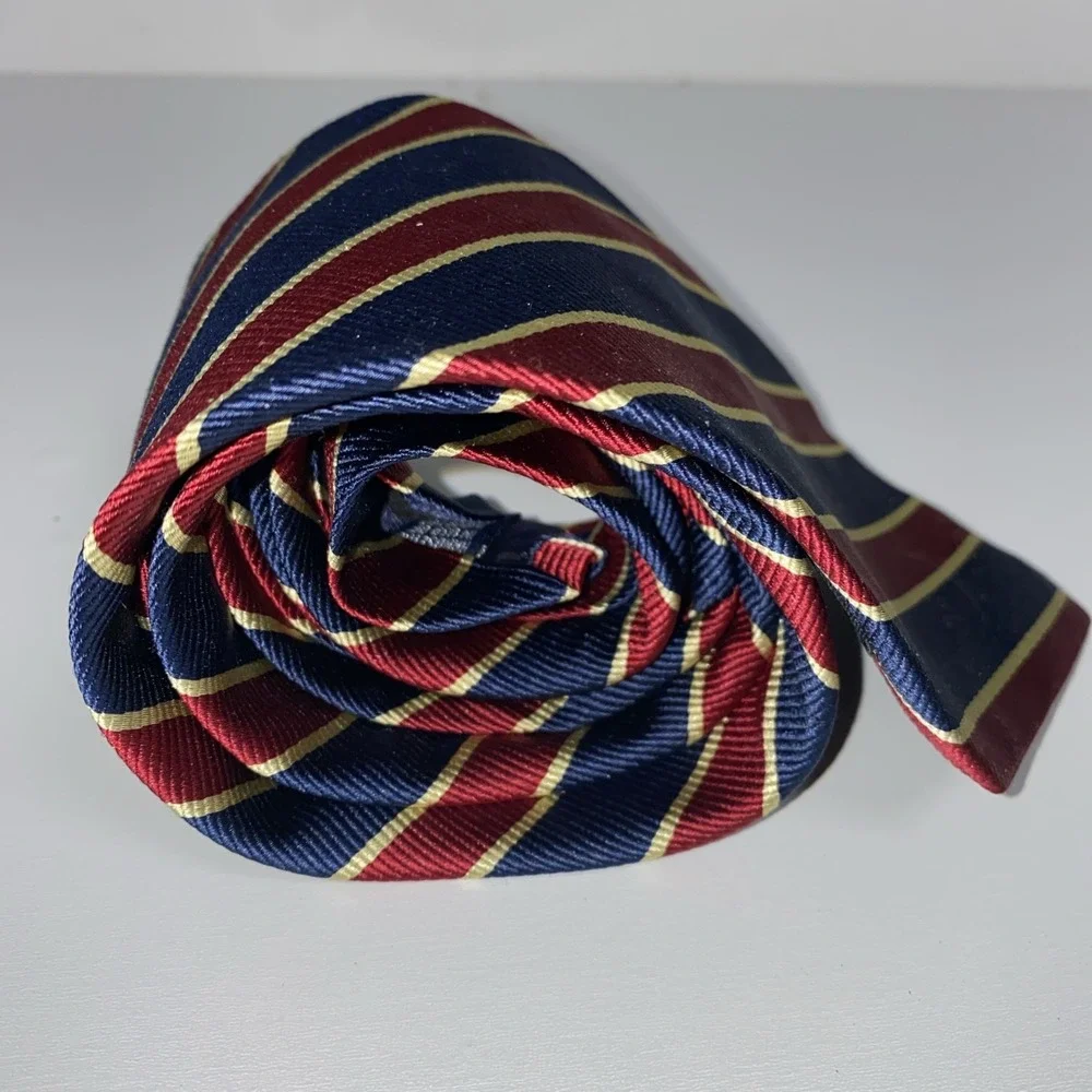 Land's End Vintage Repp Diagonal Stripes Red/Blue/Gold Silk Made In USA 3.75